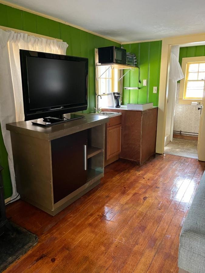 Cabin kitchenette with a microwave, sink and coffee maker